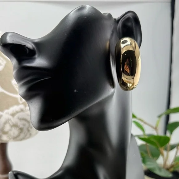 Gold Chunky Crescent Hoop Earrings – Statement Jewelry - Picture 3 of 8